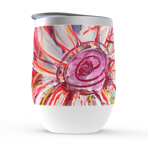 Insulated wine tumbler, Candi, pink, red and orange floral artwork