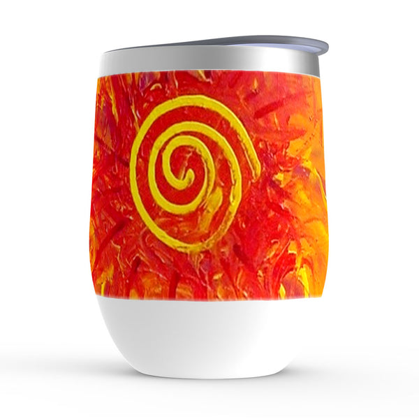 Wine tumbler, Passion, red, yellow and blue floral artwork