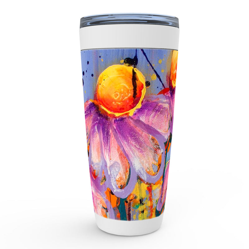 Blue, purple and yellow abstract floral artwork insulated tumbler