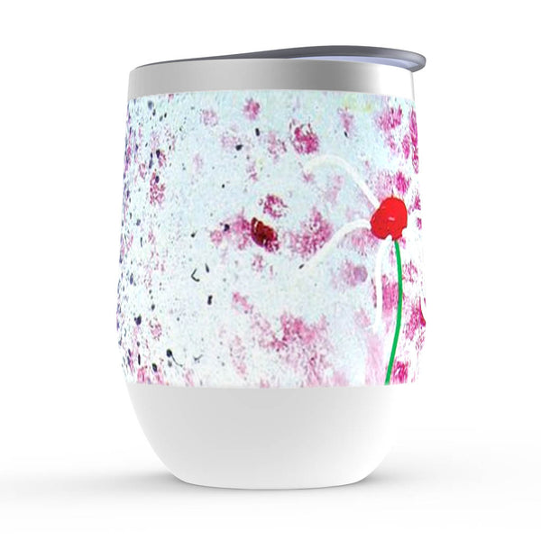 Wine tumbler, Freckle, red, pink and whitefloral artwork