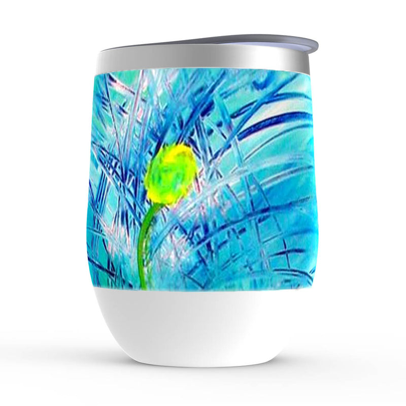 Wine tumbler, Dandilove, green and blue floral artwork