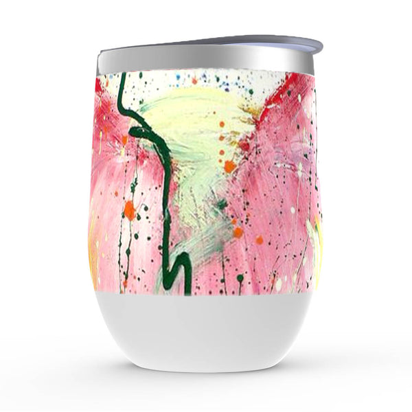 Wine tumbler, Dapple, pink and white floral artwork