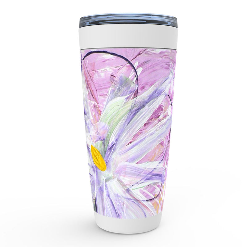 Purple, pink and yellow abstract floral artwork coffee tumbler