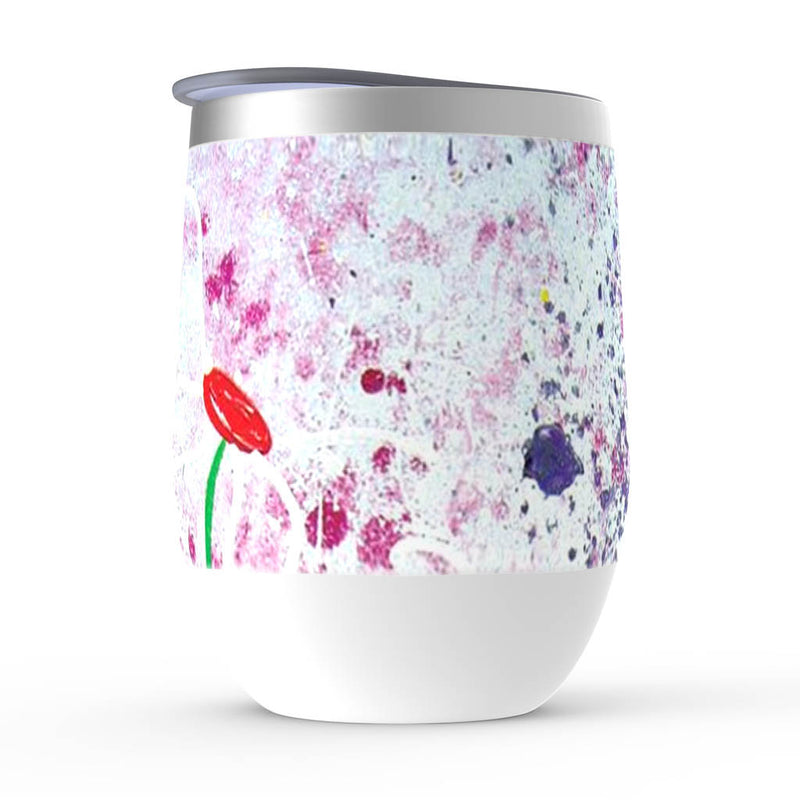 Insulated wine tumbler, Freckle, red, pink and whitefloral artwork