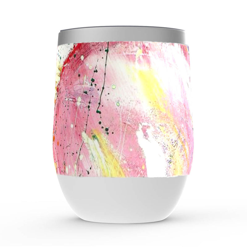Wine tumbler with lid, Dapple, pink and white floral artwork