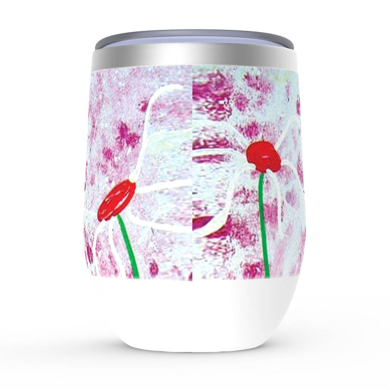 Stainless steel wine glasses, Freckle, red, pink and white floral artwork
