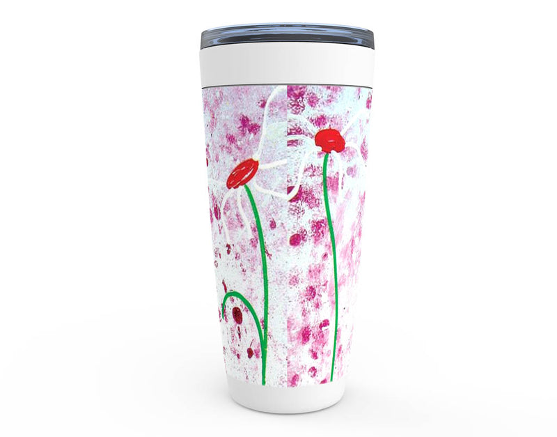 Red, pink and purple abstract floral artwork stainless steel tumbler