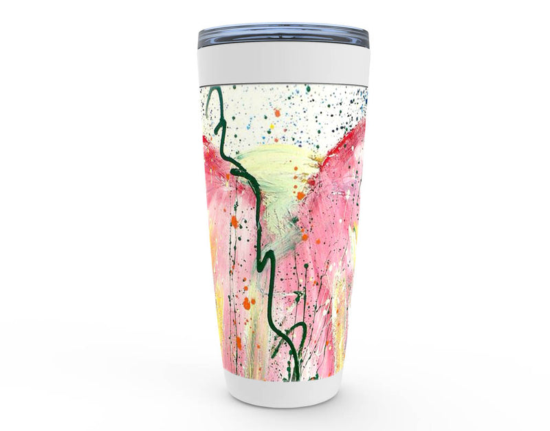 Pink and yellow abstract floral artwork stainless steel tumbler