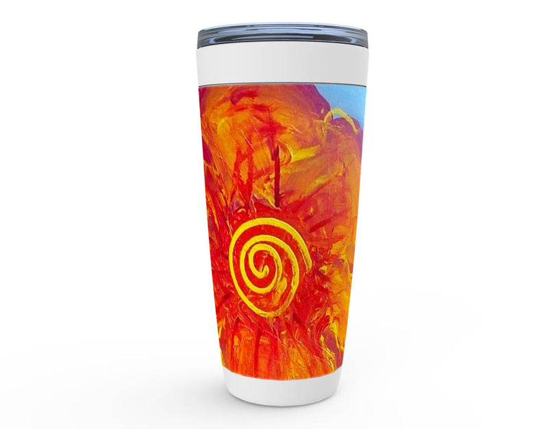 Red and blue abstract floral artwork stainless steel tumbler