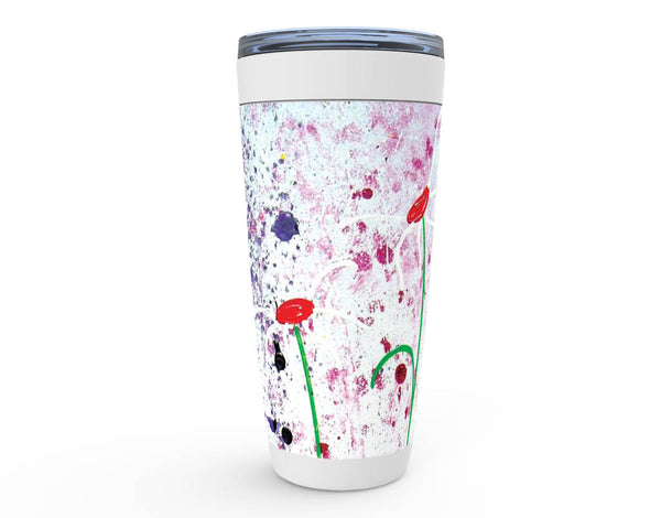 Red, pink and purple abstract floral artwork coffee tumbler