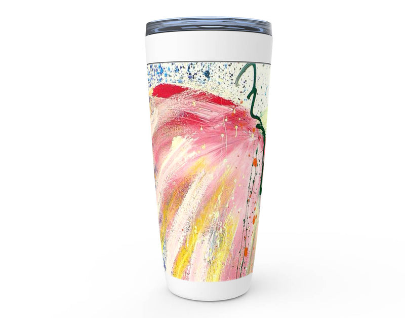 Pink and yellow abstract floral artwork coffee tumbler