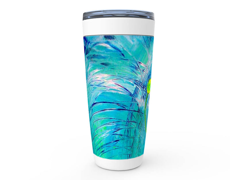 Blue and green abstract floral artwork coffee tumbler
