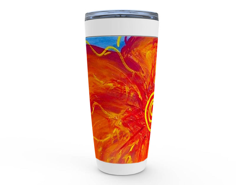 Red and blue abstract floral artwork coffee tumbler