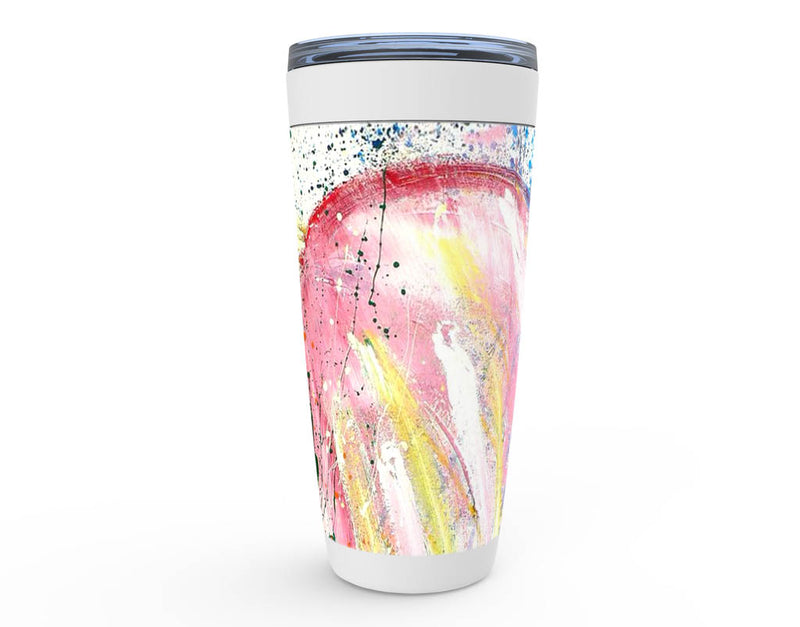 Pink and yellow abstract floral artwork insulated tumbler