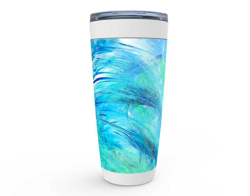 Blue and green abstract floral artwork insulated tumbler