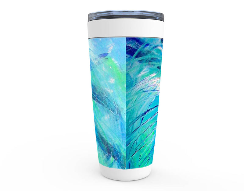 Blue and green abstract floral artwork 20 oz tumblers
