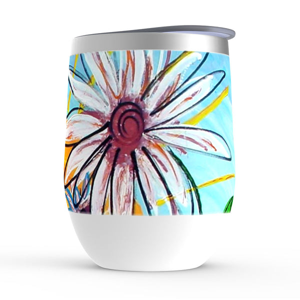 Wine tumbler, Date, purple, white and blue floral artwork 
