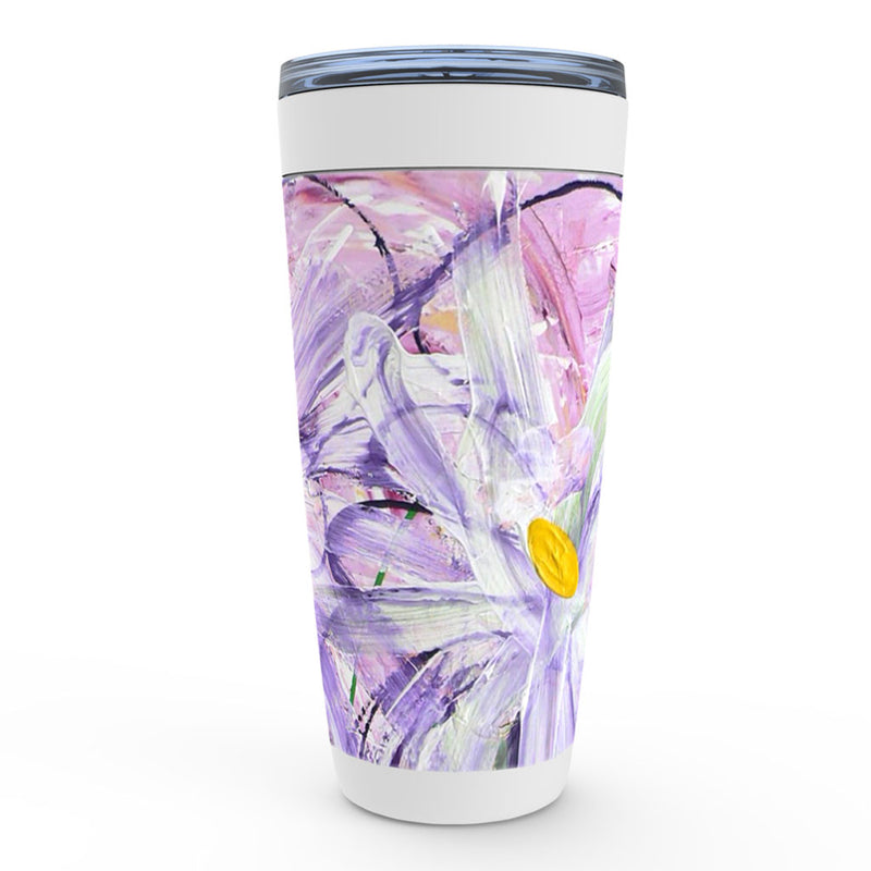 Purple, pink and yellow abstract floral artwork insulated tumbler