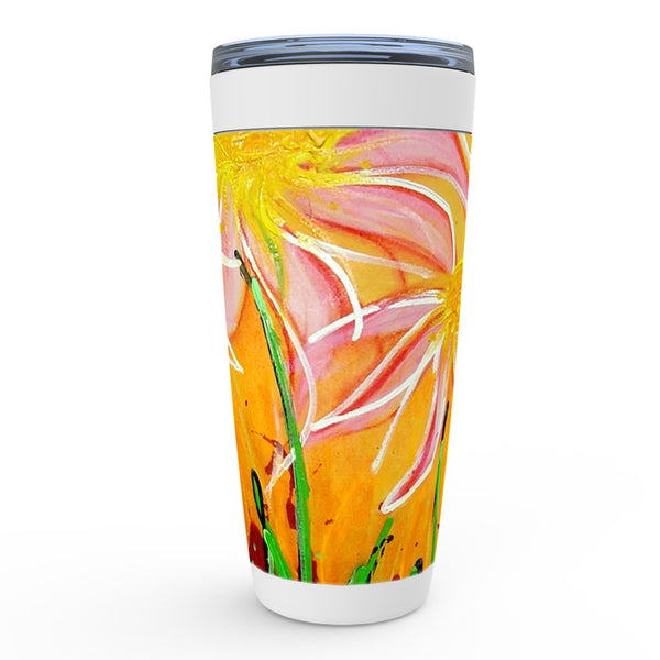 Orange, yellow and pink abstract floral artwork coffee tumbler