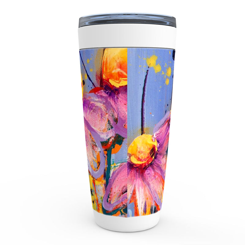 Blue, purple and yellow abstract floral artwork 20 oz tumblers