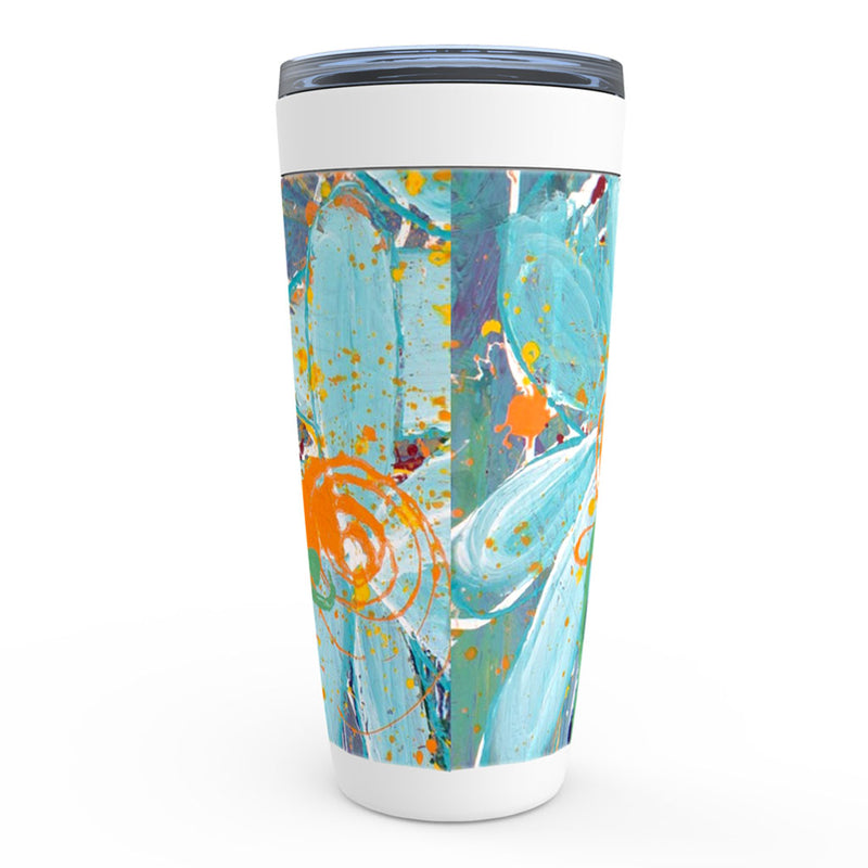 Blue, yellow and green abstract floral artwork 20 oz tumblers