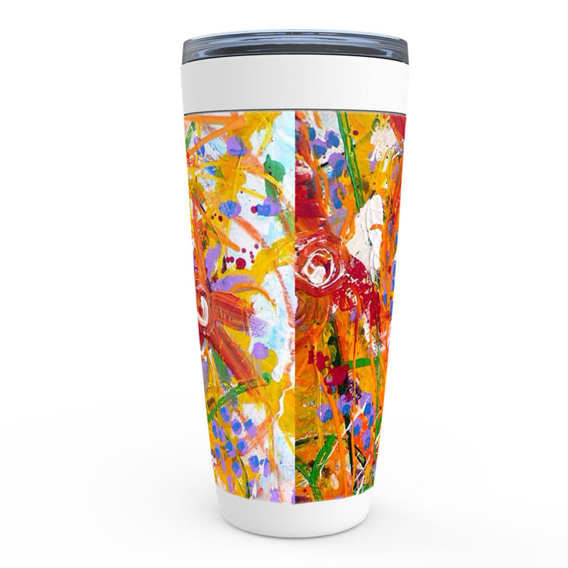 Red, orange and purple abstract floral artwork 20 oz tumblers