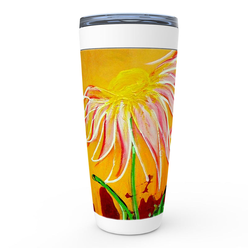 Orange, yellow and pink abstract floral artwork insulated tumbler