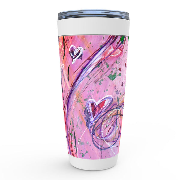 Purple, red and pink love heart artwork coffee tumbler