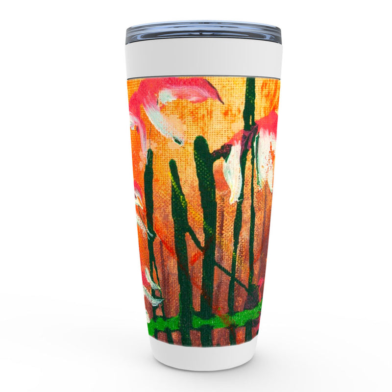 Orange, pink and green abstract floral artwork insulated tumbler